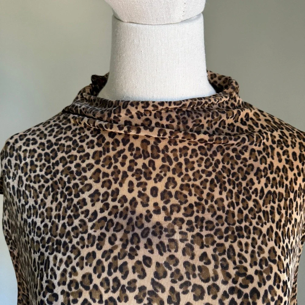 Vintage Sleeveless Mock Roll‎ Neck Cheetah Leopard Print Blouse Top Medium Large